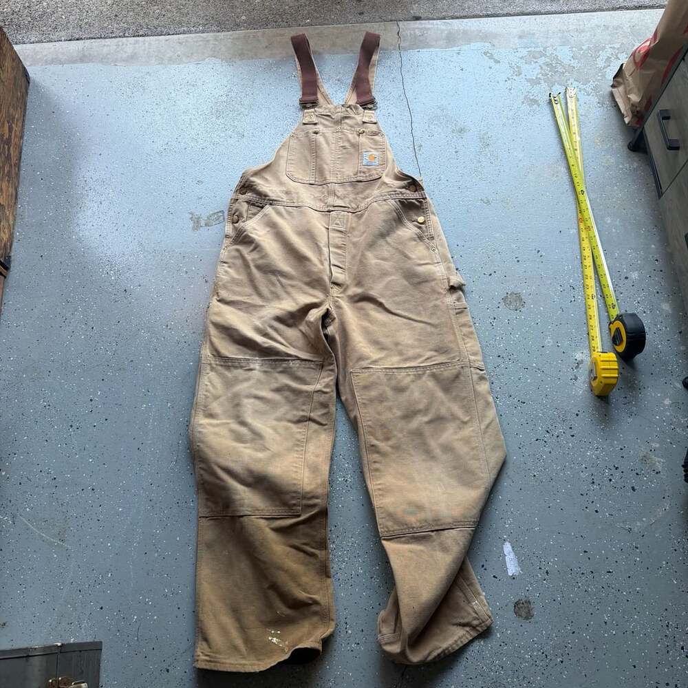 Carhartt R01 Double Knee Work Overalls Size 38x32 Tan Duck - Picture 1 of 8